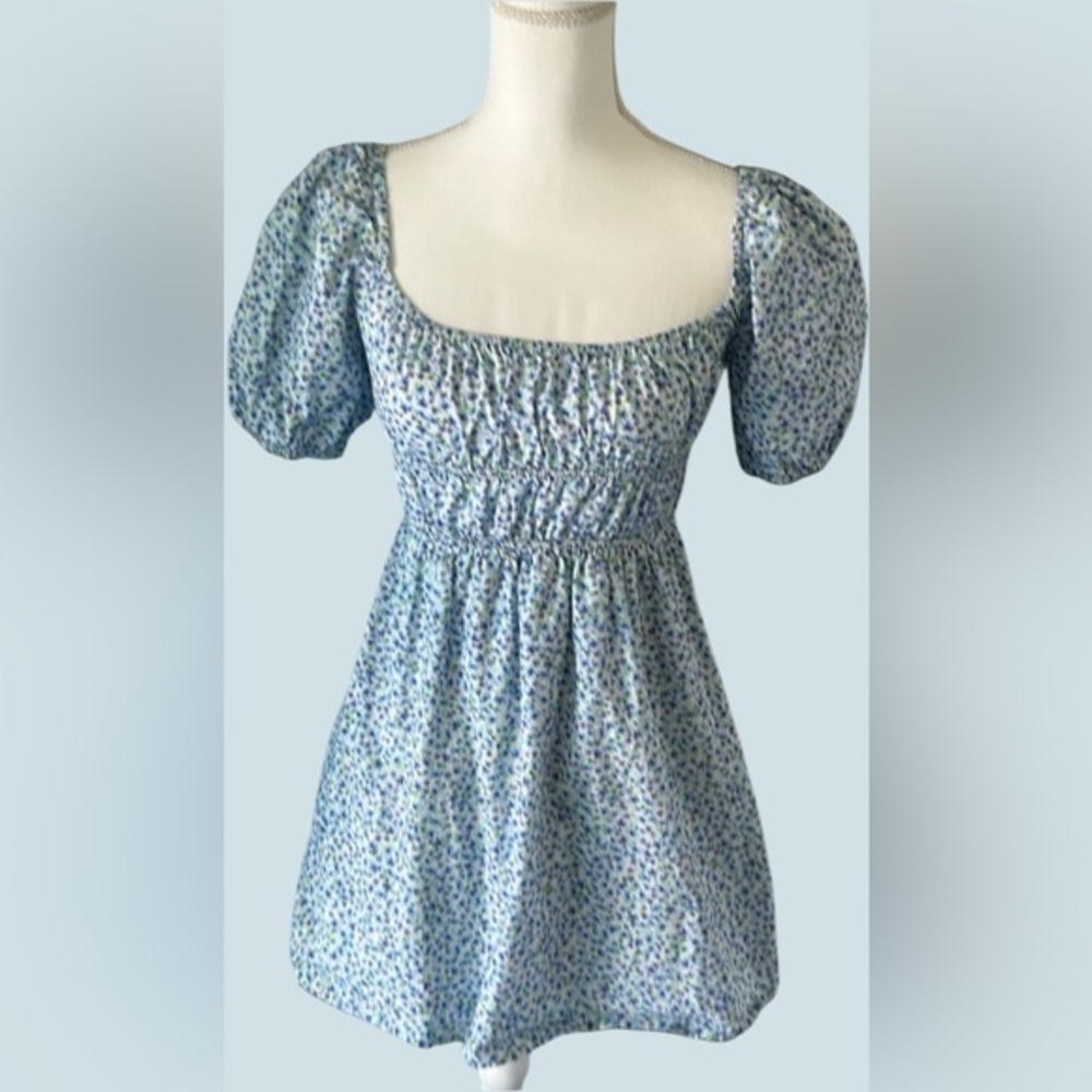 Elodie Blue and White Puff Sleeve Sundress